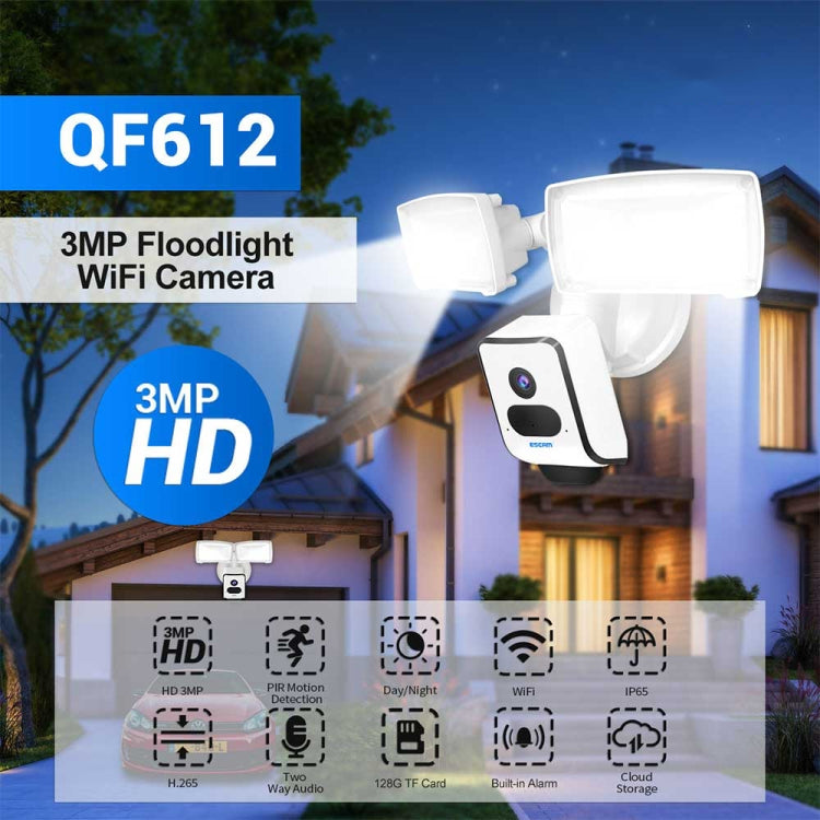 ESCAM QF612 3MP WiFi IP Camera & Floodlight, Support Night Vision / PIR Detection(EU Plug)