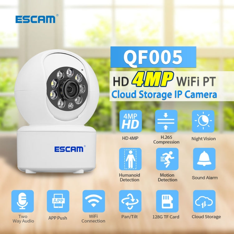 ESCAM QF005 4MP Indoor HD WiFi Pan-tilt Camera, Support Motion Detection / Two-way Audio / Night Vision(EU Plug)