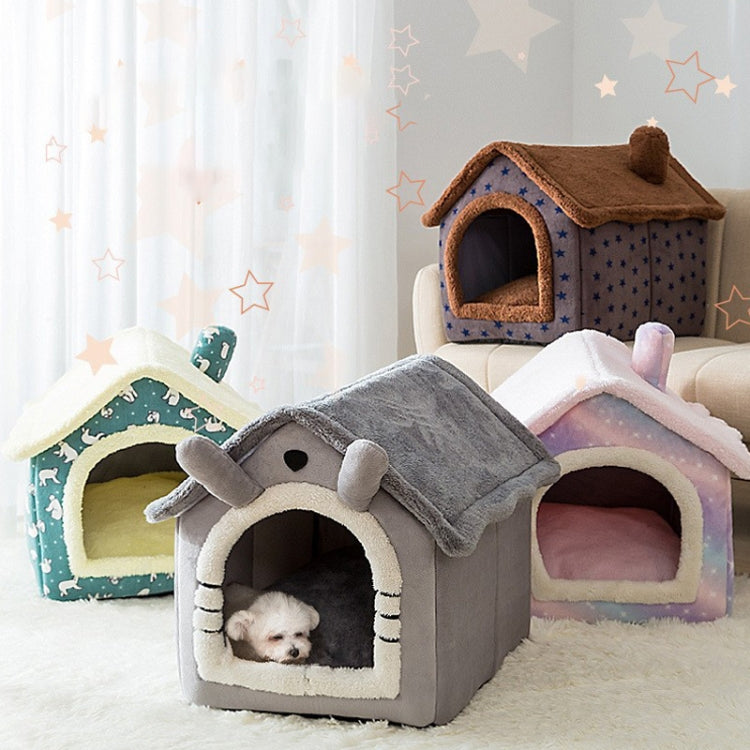 House Type Universal Removable and Washable Pet Dog Cat Bed Pet Supplies, Size:M(Gray Cat + Blanket)