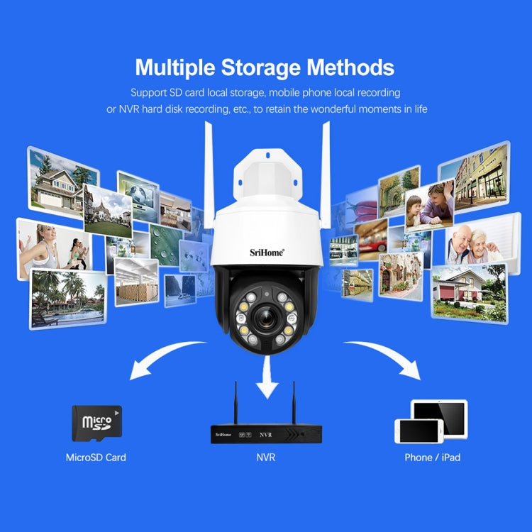 SriHome SH041 5.0MP 20X Optical Zoom 2.4G/5G WiFi IP66Waterproof AI Auto Tracking H.265 Video Surveillance, Plug Type:EU Plug(White)