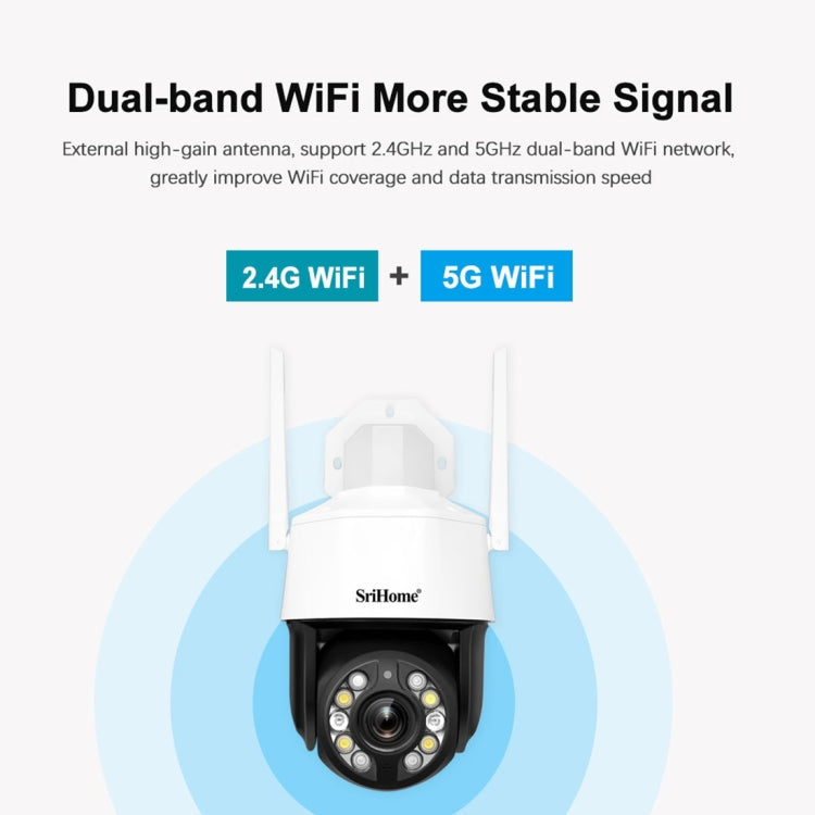 SriHome SH041 5.0MP 20X Optical Zoom 2.4G/5G WiFi IP66Waterproof AI Auto Tracking H.265 Video Surveillance, Plug Type:EU Plug(White)