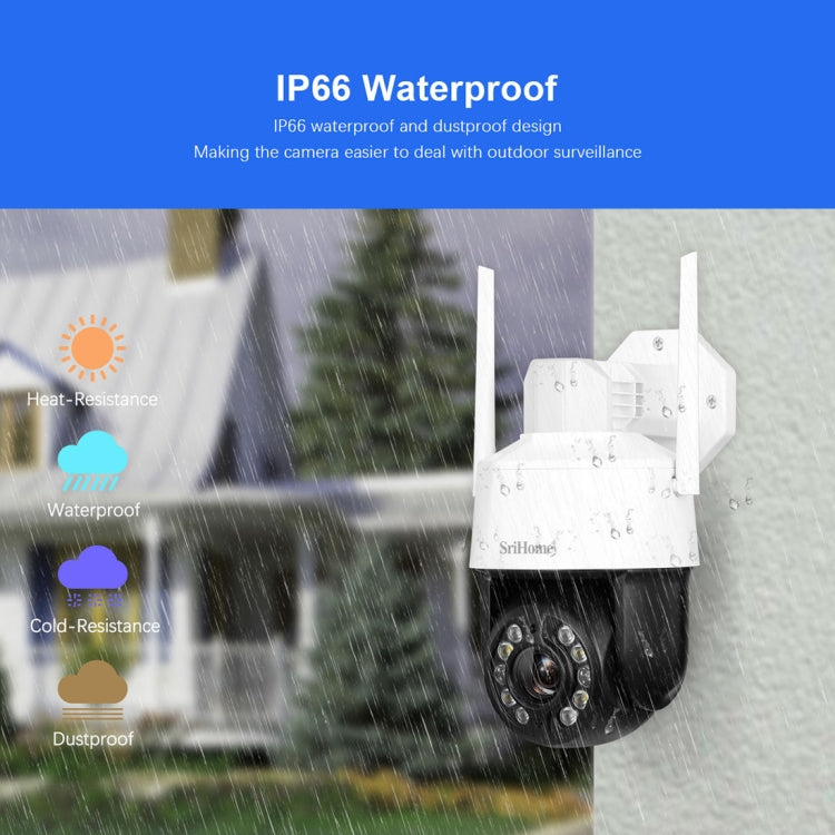 SriHome SH041 5.0MP 20X Optical Zoom 2.4G/5G WiFi IP66 Waterproof AI Auto Tracking H.265 Video Surveillance, Plug Type:AU Plug(White)