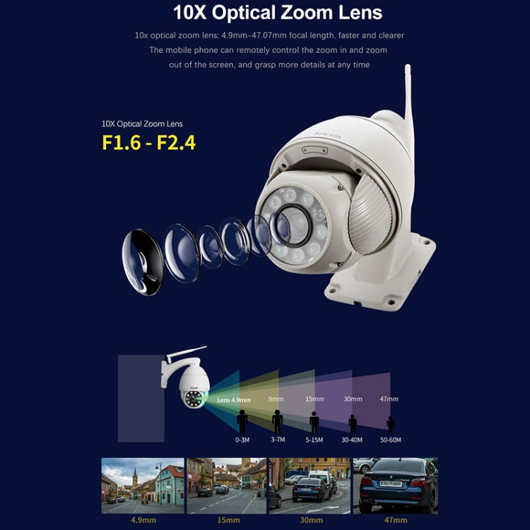 Sricam SP008C 5MP 10X Zoom IP66 Waterproof CCTV WiFi IP Camera Monitor, Plug Type:US Plug(White)