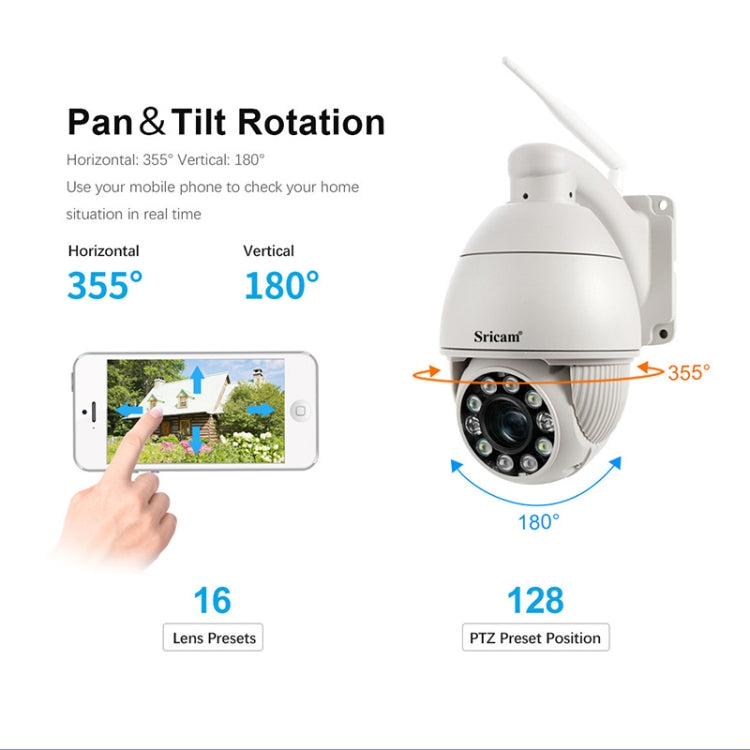 Sricam SP008C 5MP 10X Zoom IP66 Waterproof CCTV WiFi IP Camera Monitor, Plug Type:UK Plug(White)