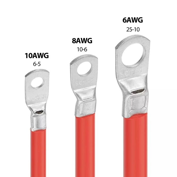 Car 50cm Red + Black Pure Copper Battery Inverter Cable, 10AWG 6-5, 8AWG 10-6, 6AWG 25-8, 6AWG 25-10