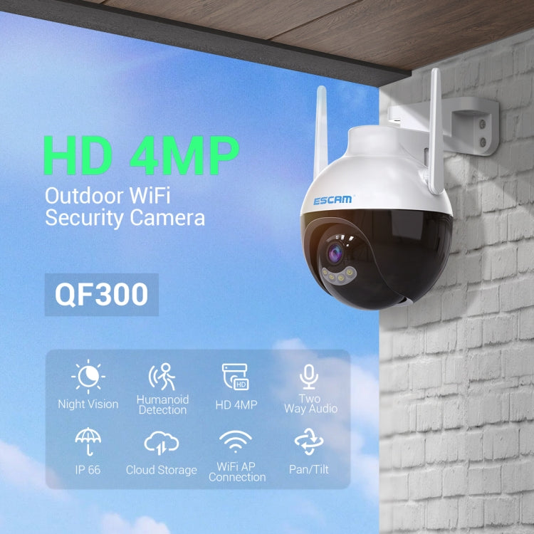 ESCAM QF300 4MP Smart WiFi IP Camera Support AI Humanoid Detection/Auto Tracking/Cloud Storage/Two-way Voice Night Vision, Plug Type:US Plug