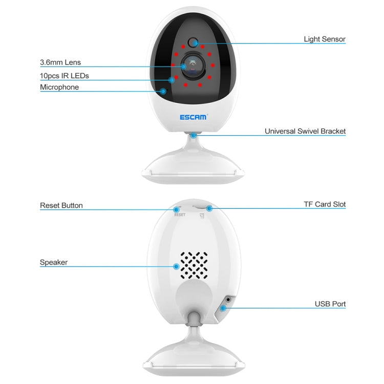 ESCAM QF006 3MP 1296P HD Indoor Wireless PTZ IP Camera IR Night Vision AI Humanoid Detection Home Security CCTV Monitor, Plug Type:AU Plug(White)