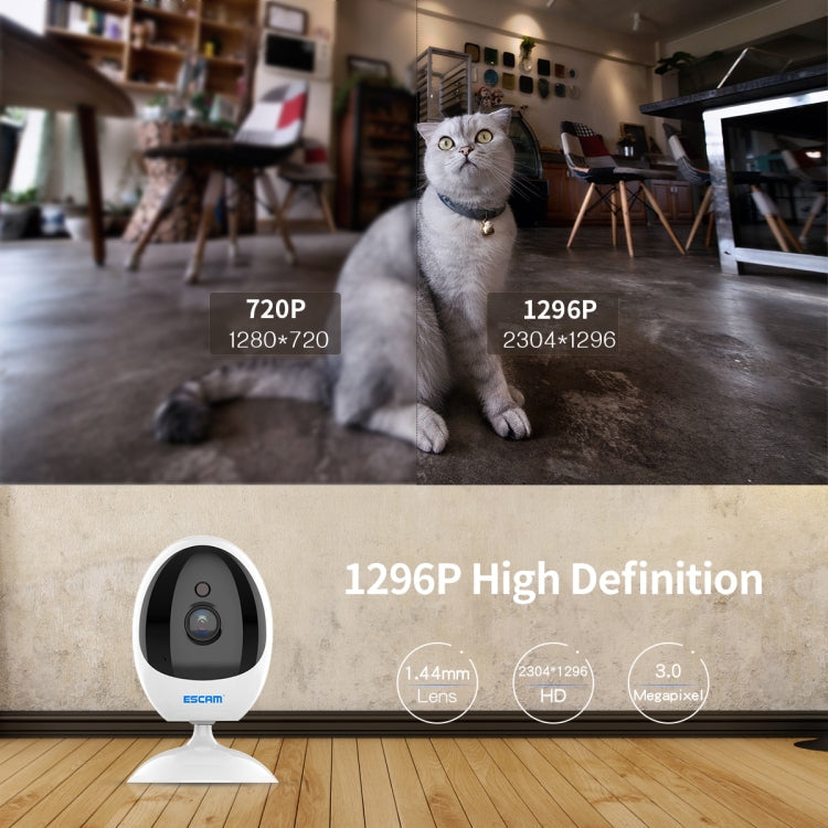 ESCAM QF006 3MP 1296P HD Indoor Wireless PTZ IP Camera IR Night Vision AI Humanoid Detection Home Security CCTV Monitor, Plug Type:AU Plug(White)