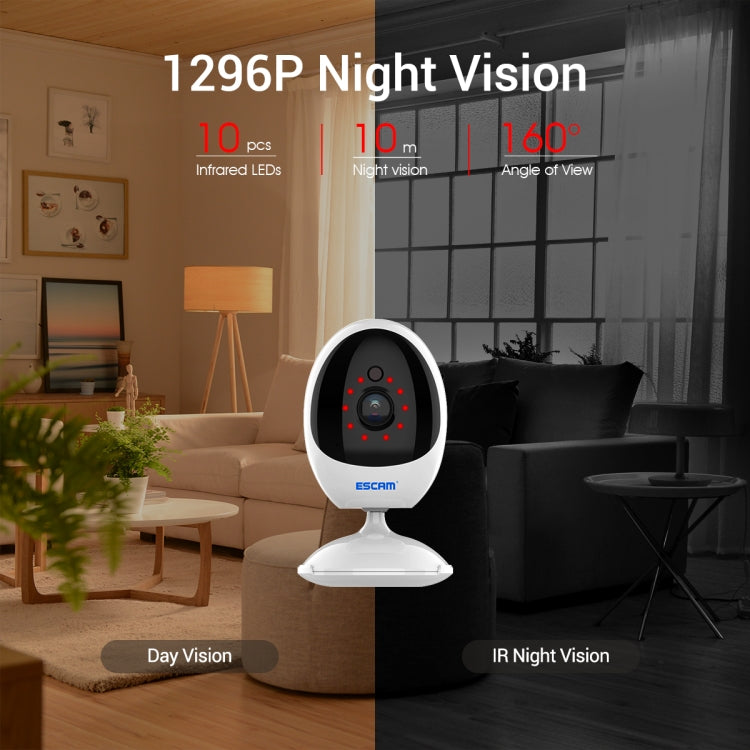 ESCAM QF006 3MP 1296P HD Indoor Wireless PTZ IP Camera IR Night Vision AI Humanoid Detection Home Security CCTV Monitor, Plug Type:UK Plug(White)