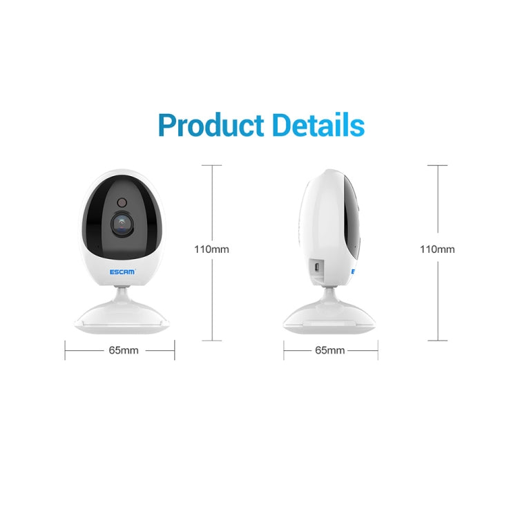 ESCAM QF006 3MP 1296P HD Indoor Wireless PTZ IP Camera IR Night Vision AI Humanoid Detection Home Security CCTV Monitor, Plug Type:EU Plug(White)