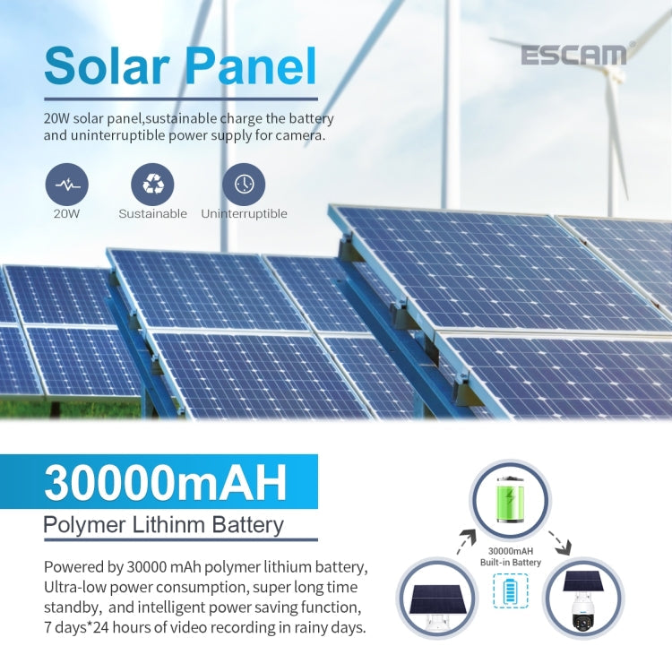 ESCAM QF724 3MP 24h Recording Cloud Storage PT 4G PIR Alarm IP Camera with Solar Panel, AU Signal Bands