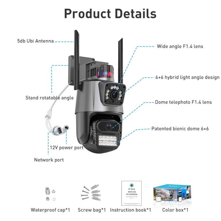 QX81 Humanoid Recognition AI Alarm WIFI Spherical Dual 2MP IP Camera, Plug:US Plug