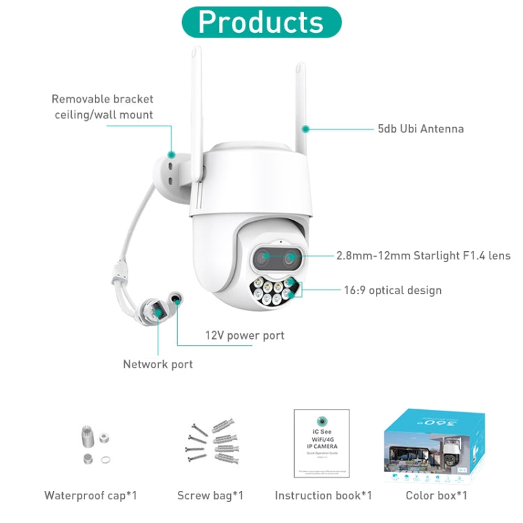 QX82 400W Dual Screen Dual Channel Synchronous Monitoring IP Camera, Plug:AU Plug