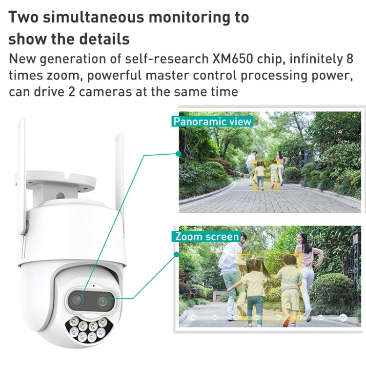 QX82 400W Dual Screen Dual Channel Synchronous Monitoring IP Camera, Plug:EU Plug