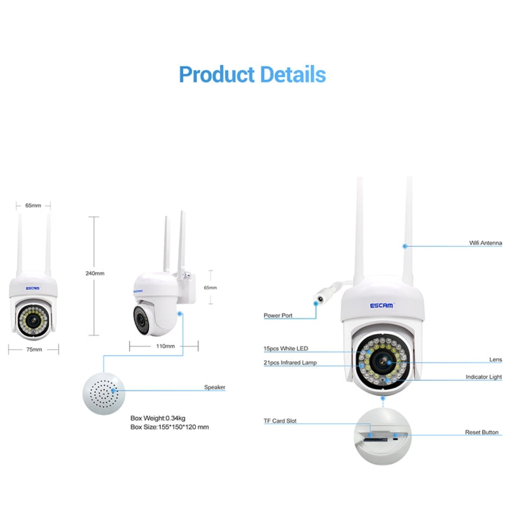 ESCAM PVR007 3MP Smart HD WiFi Camera Support Full Color Night Vision / Motion Detection / Sound Alarm / TF Card(UK Plug)