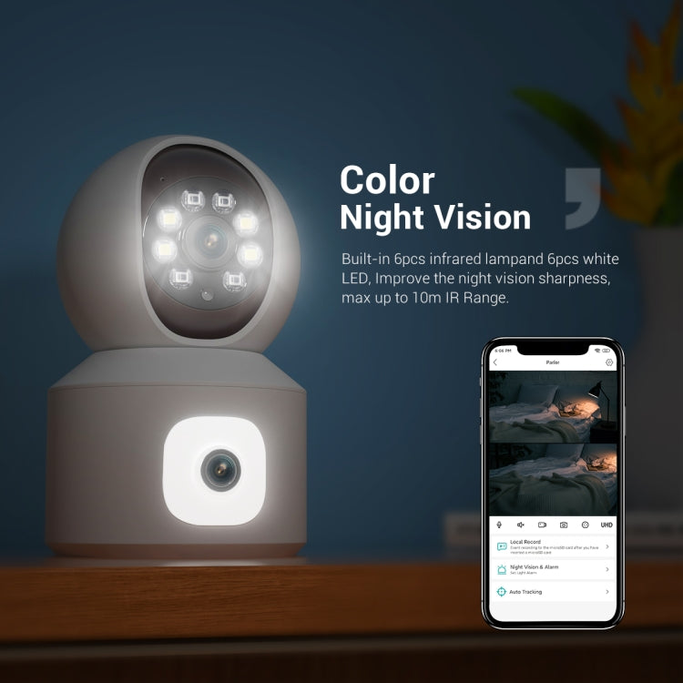 ESCAM QF010 2x2MP Dual Lens Dual Screen Surveillance WiFi Camera Support Two-way Voice & Motion Detection(US Plug)