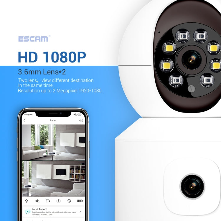 ESCAM QF010 2x2MP Dual Lens Dual Screen Surveillance WiFi Camera Support Two-way Voice & Motion Detection(AU Plug)
