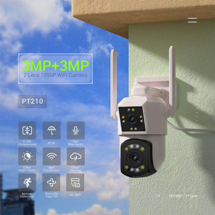 ESCAM PT210 2x3MP Dual Lens Dual Screen Monitor WiFi Camera Support Two-way Voice & Motion Detection & Cloud Storage(AU Plug)
