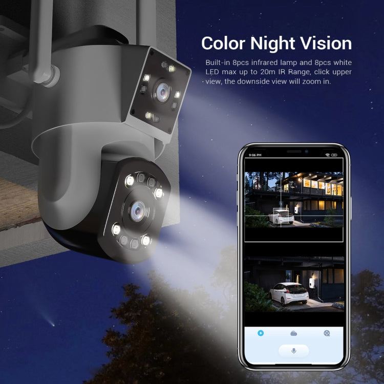 ESCAM PT210 2x3MP Dual Lens Dual Screen Monitor WiFi Camera Support Two-way Voice & Motion Detection & Cloud Storage(US Plug)
