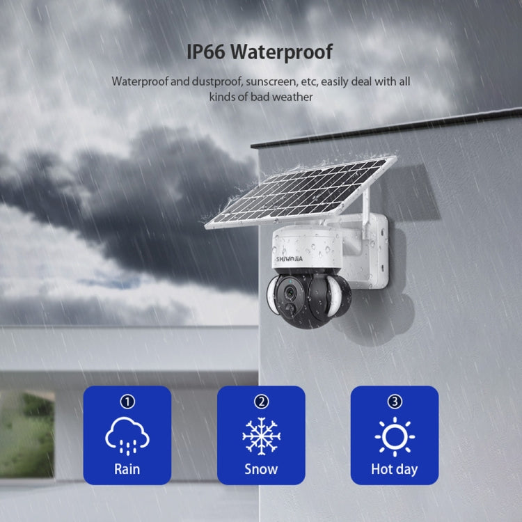 SHIWOJIA IP66 Waterproof 4G 3MP Solar Dome IP Camera, Two-way Audio & PIR Motion Detection & Night Vision, Version:US(White)