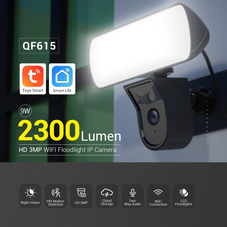 ESCAM QF615 3MP IP66 Waterproof WiFi IP Camera & Floodlight, Support Night Vision / PIR Motion Detection / Two-way Audio(EU Plug)