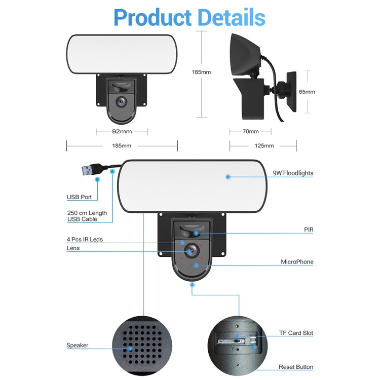 ESCAM QF615 3MP IP66 Waterproof WiFi IP Camera & Floodlight, Support Night Vision / PIR Motion Detection / Two-way Audio(US Plug)