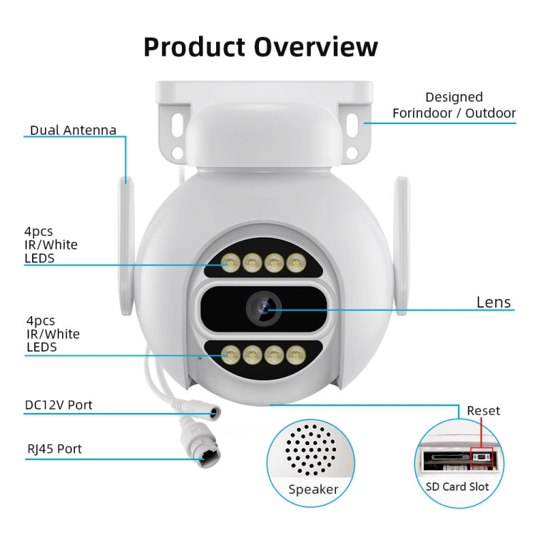 A8-C2 2MP Smart WiFi Surveillance IP Camera, Dual-light Full Color Night Vision / Two Way Audio / TF Card, Power Plug:UK Plug(White)