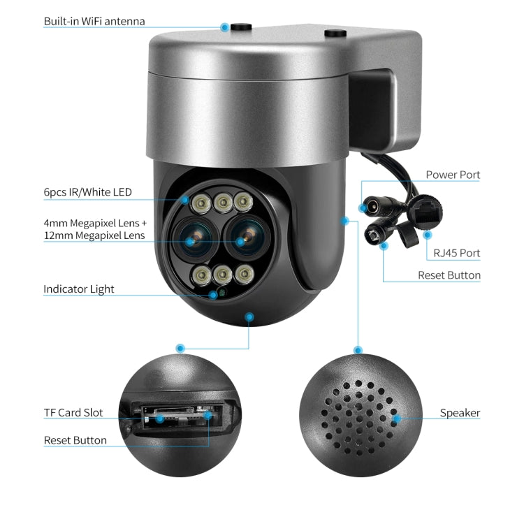 ESCAM G03 2x4MP Dual Lens Zoom 8X Dual Light Source WiFi Camera Support Two-way Voice & Motion Detection(US Plug)