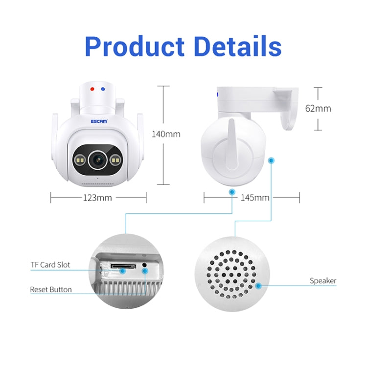 ESCAM PT304 HD 4MP Humanoid Detection Tracking WiFi Connection Sound Alarm Intelligent Night Vision H.265 Camera(US Plug)