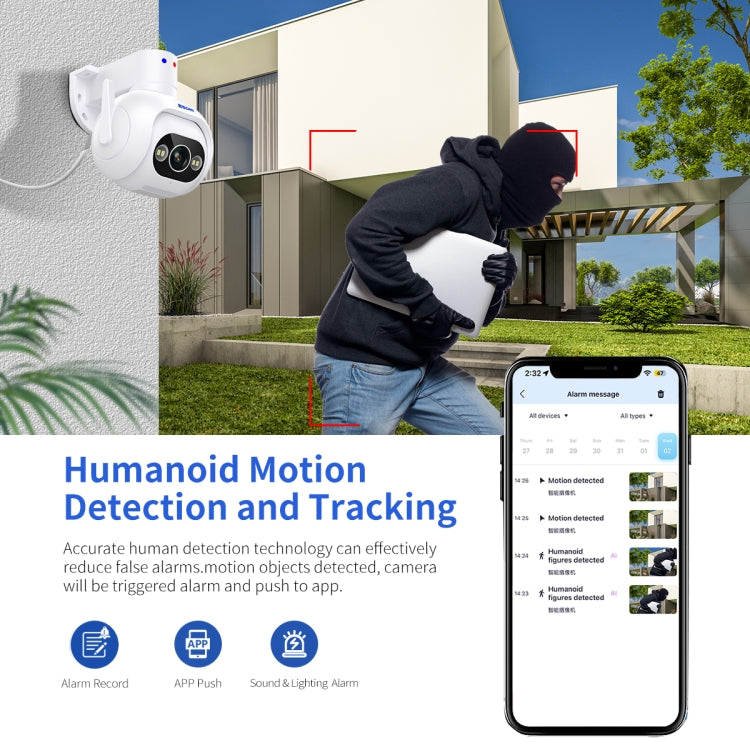 ESCAM PT304 HD 4MP Humanoid Detection Tracking WiFi Connection Sound Alarm Intelligent Night Vision H.265 Camera(US Plug)