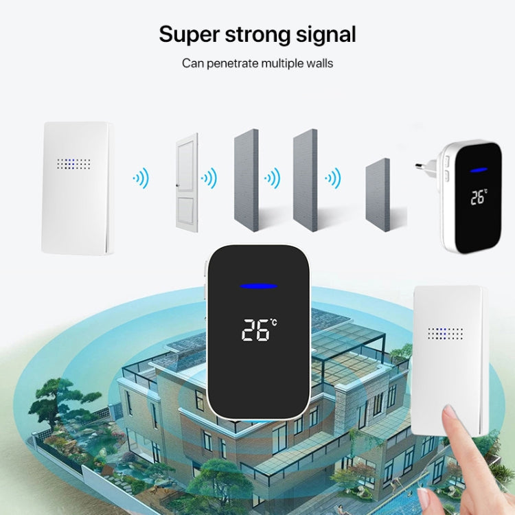 C302B One to One Home Wireless Doorbell Temperature Digital Display Remote Control Elderly Pager, EU Plug(White)
