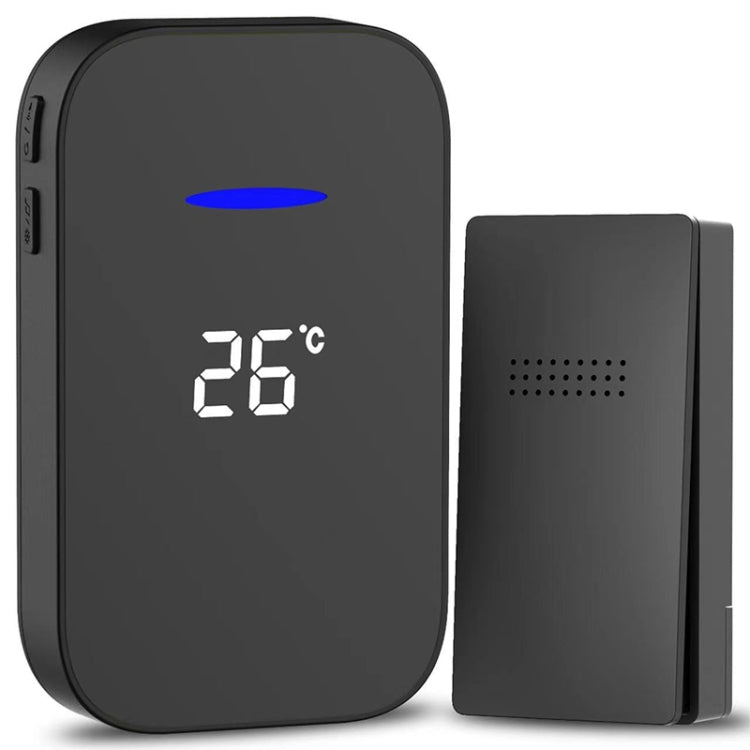 C302B One to One Home Wireless Doorbell Temperature Digital Display Remote Control Elderly Pager, UK Plug(Black)