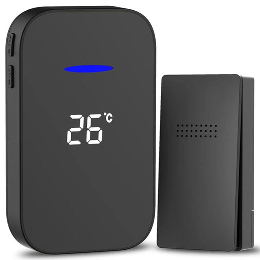 C302B One to One Home Wireless Doorbell Temperature Digital Display Remote Control Elderly Pager, UK Plug(Black)