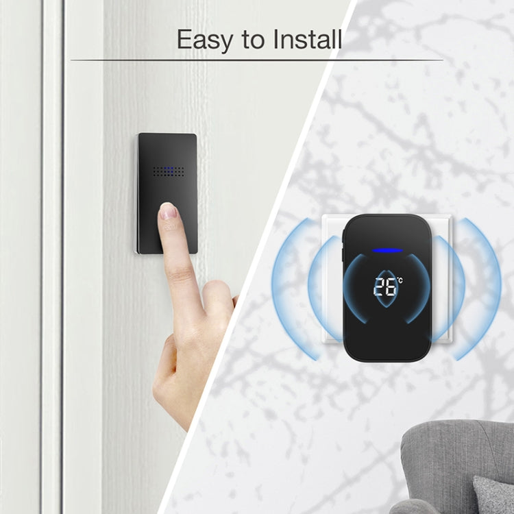 C302B One to One Home Wireless Doorbell Temperature Digital Display Remote Control Elderly Pager, UK Plug(Black)