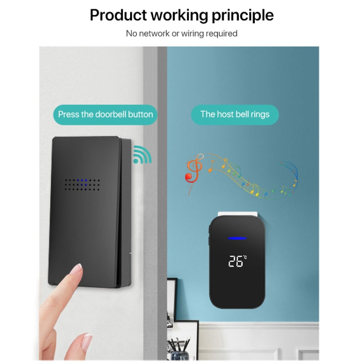 C302B One to One Home Wireless Doorbell Temperature Digital Display Remote Control Elderly Pager, UK Plug(Black)