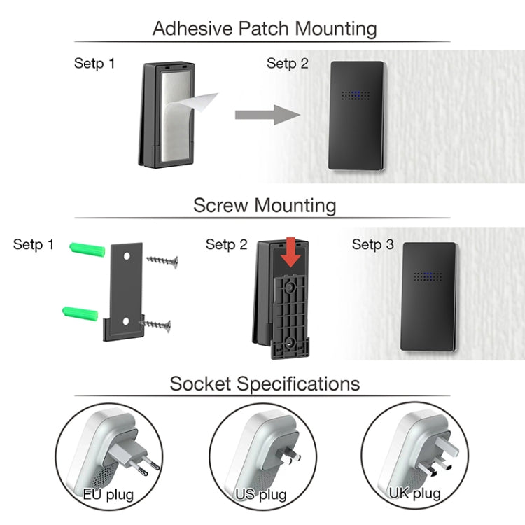 C302B One to One Home Wireless Doorbell Temperature Digital Display Remote Control Elderly Pager, UK Plug(Black)