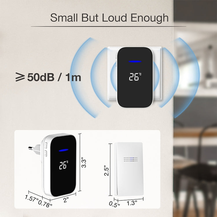 C302B One to One Home Wireless Doorbell Temperature Digital Display Remote Control Elderly Pager, UK Plug(White)