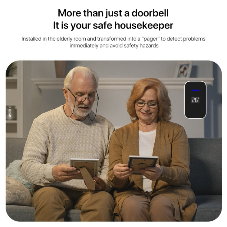 C302B One to Two Home Wireless Doorbell Temperature Digital Display Remote Control Elderly Pager, US Plug(White)