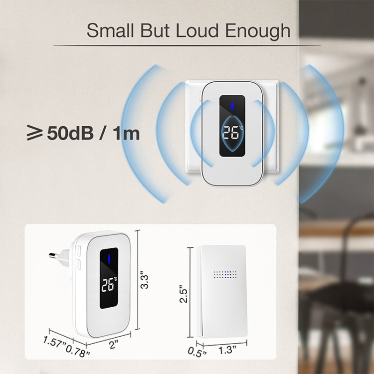 C303B One to One Home Wireless Doorbell Temperature Digital Display Remote Control Elderly Pager, EU Plug(White)