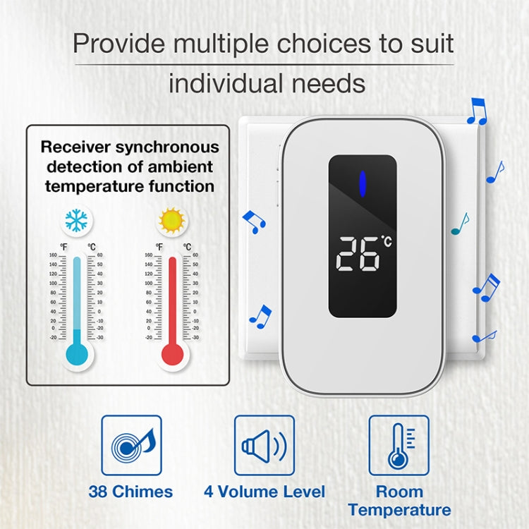 C303B One to One Home Wireless Doorbell Temperature Digital Display Remote Control Elderly Pager, UK Plug(White)