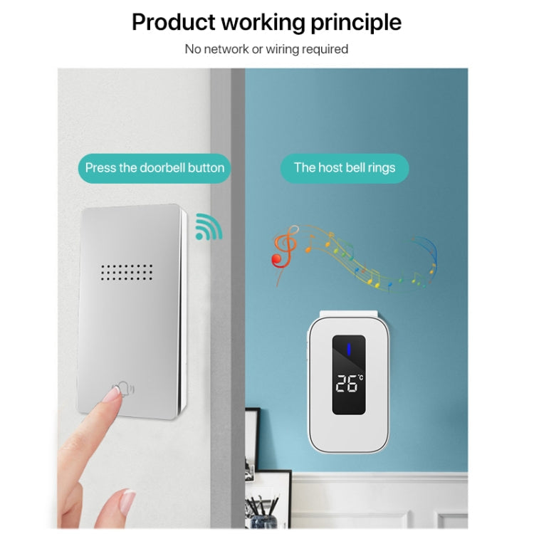 C303B One to Two Home Wireless Doorbell Temperature Digital Display Remote Control Elderly Pager, US Plug(White)