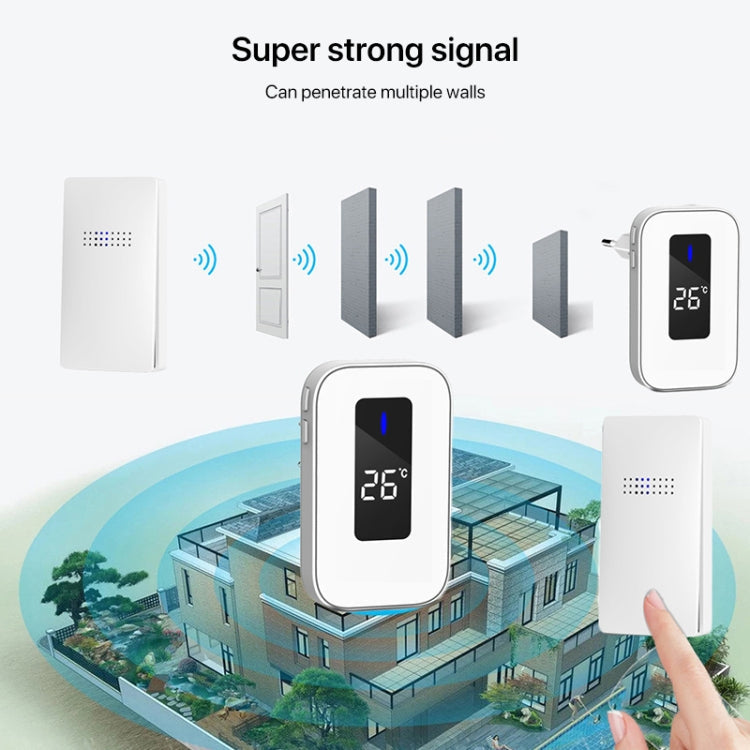 C303B One to Two Home Wireless Doorbell Temperature Digital Display Remote Control Elderly Pager, UK Plug(White)