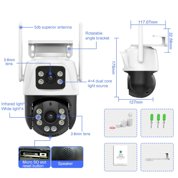 QX101 6MP WiFi Dual Camera Supports Two-way Voice Intercom & Infrared Night Vision(US Plug)