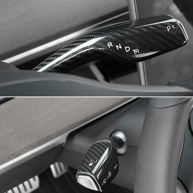 For Tesla Model 3 / Y 2pcs/Set Car Turn Signal Lever Carbon Fiber Pattern Protective Cover