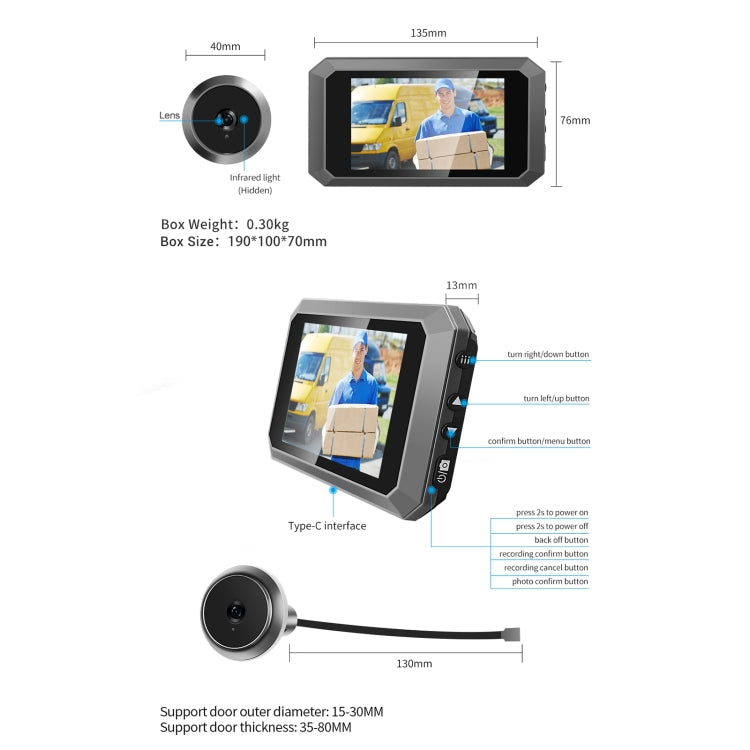 ESCAM C23 3.97 inch 1080p Smart Digital Door Concealed Viewer Wide Angle With Night Vision(Grey)