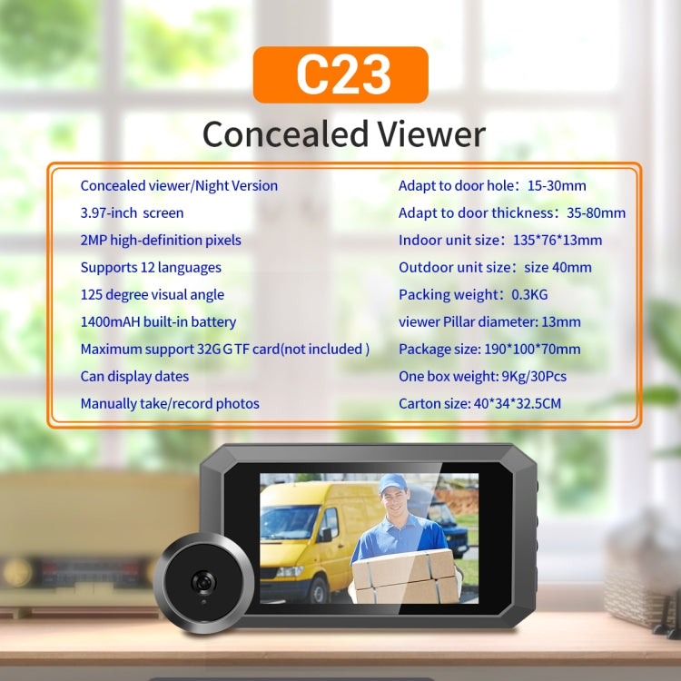 ESCAM C23 3.97 inch 1080p Smart Digital Door Concealed Viewer Wide Angle With Night Vision(Grey)