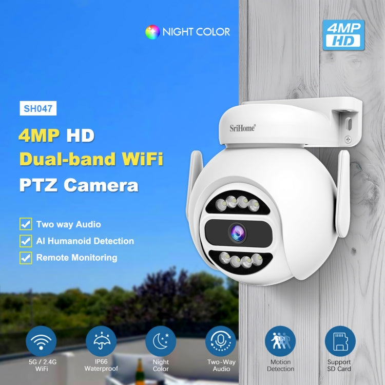 SriHome SH047 4MP IP66 Waterproof Motion Detection Night Vision WiFi HD Camera(AU Plug)