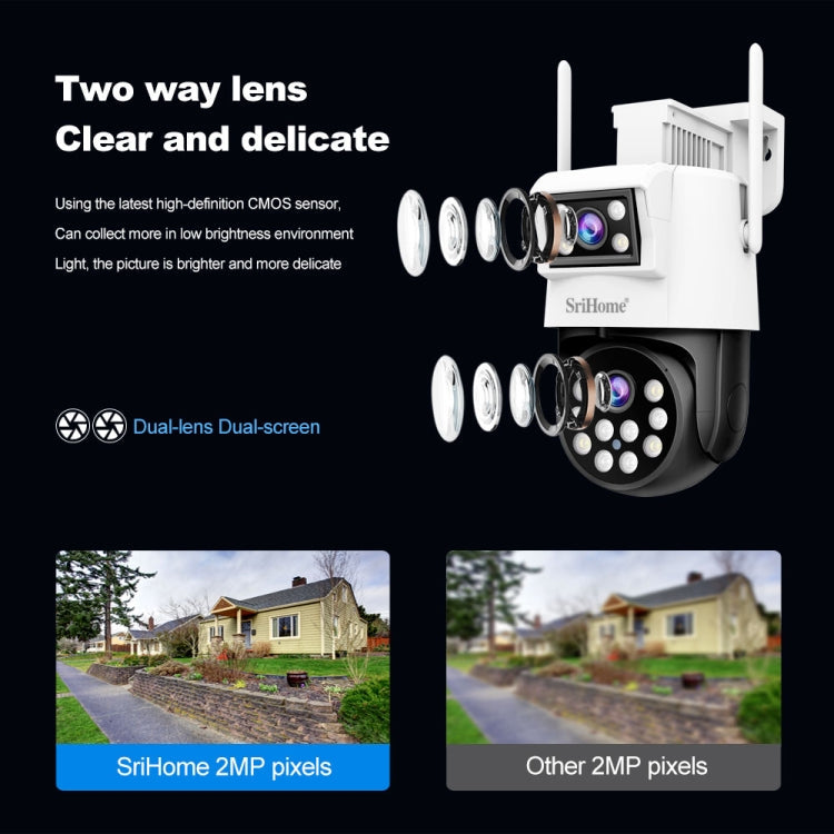 SriHome SH048 2MP + 2MP Humanoid Tracking Smart Night Vision Dual Lens IP Camera(US Plug)