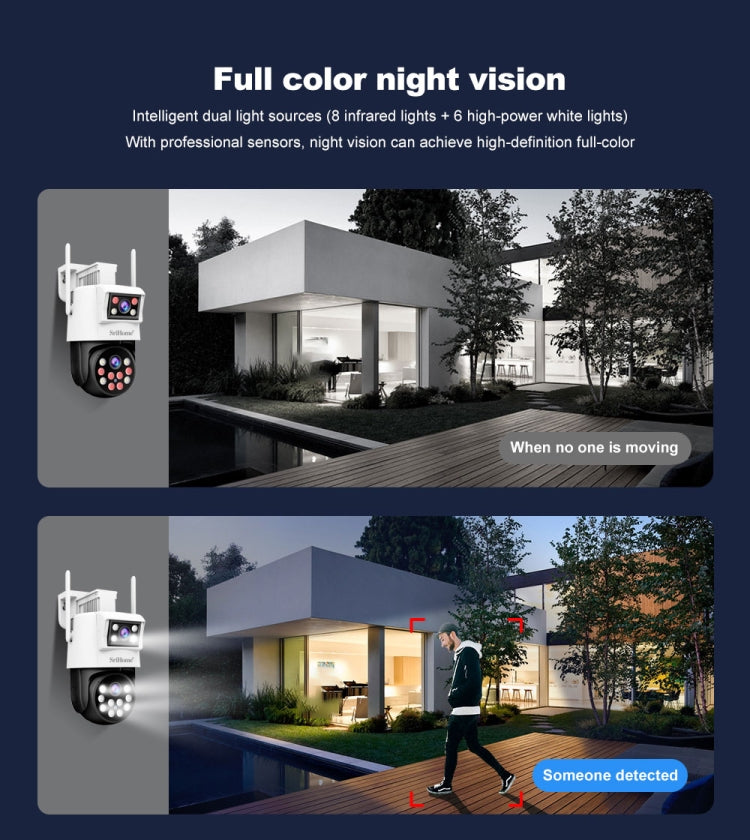 SriHome SH048 2MP + 2MP Humanoid Tracking Smart Night Vision Dual Lens IP Camera(UK Plug)