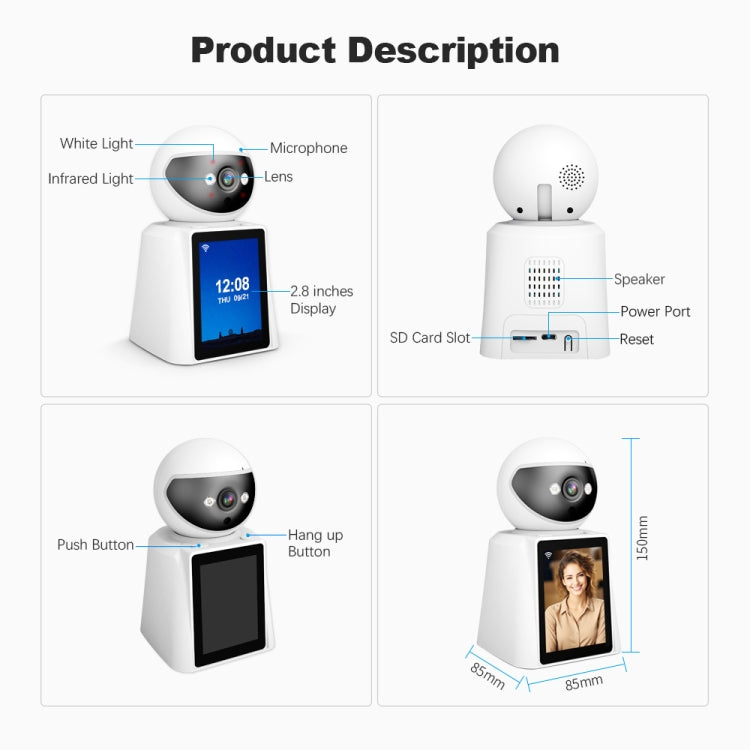 Srihome SH053 4MP 2.8 inch IPS Screen Smart Video Calling IP Camera Baby Monitor(US Plug)